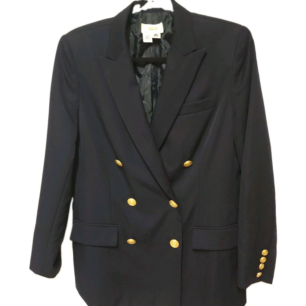 Vintage Talbots Wool Blazer Jacket Size 10 Navy Gold Buttons Dark Academia